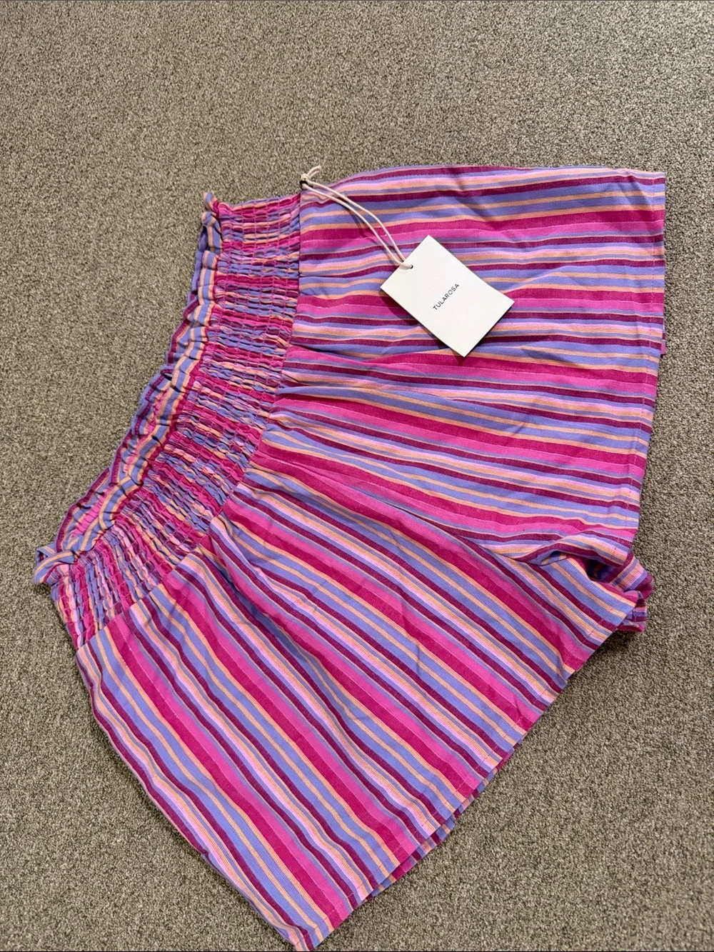 Tularosa Gabriella shorts small Pink Purple Striped High-Waist Smocked